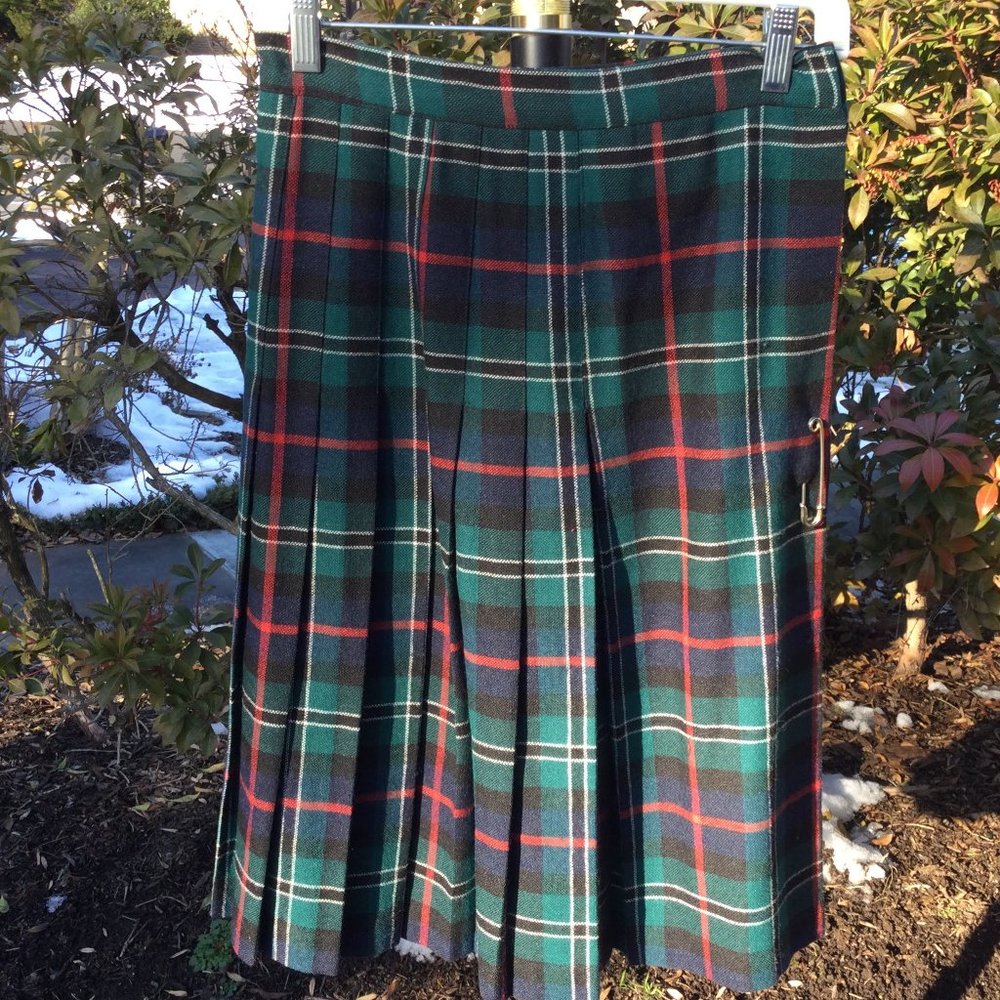 Ann Stevens Plaid Pleated Wrap Skirt